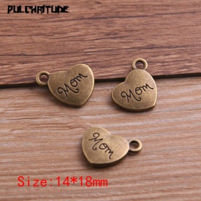 PULCHRITUDE 10Pcs Fashion Mom Heart Charms, 14*18mm Zinc Alloy, Three Colors for Jewelry Pendant