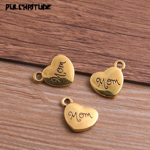 PULCHRITUDE 10Pcs Fashion Mom Heart Charms, 14*18mm Zinc Alloy, Three Colors for Jewelry Pendant