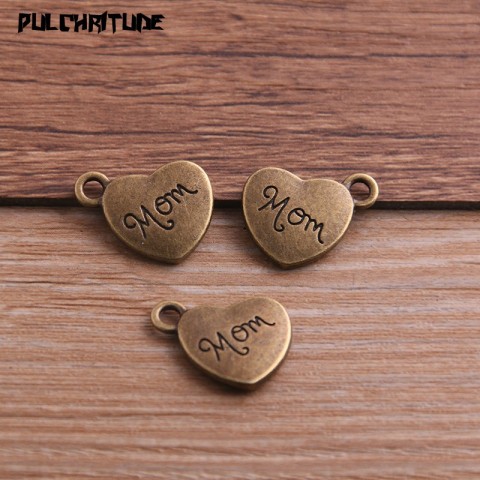 PULCHRITUDE 10Pcs Fashion Mom Heart Charms, 14*18mm Zinc Alloy, Three Colors for Jewelry Pendant