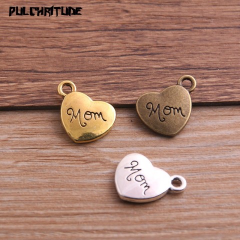 PULCHRITUDE 10Pcs Fashion Mom Heart Charms, 14*18mm Zinc Alloy, Three Colors for Jewelry Pendant