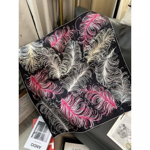 Elegant 90*90cm Women's Designer Silk Scarf with Feather Pattern