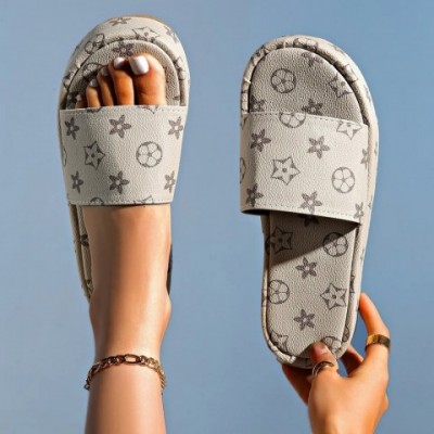 Black Beige Brown Women's Wide Flat Sandals with Hook & Loop Closure