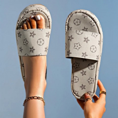 Black Beige Brown Women's Wide Flat Sandals with Hook & Loop Closure