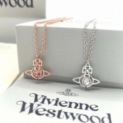 Vivienmes Women's Rose Gold Preppy Pendant Saturn Necklace