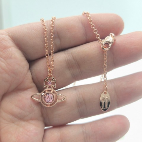 Vivienmes Women's Rose Gold Preppy Pendant Saturn Necklace