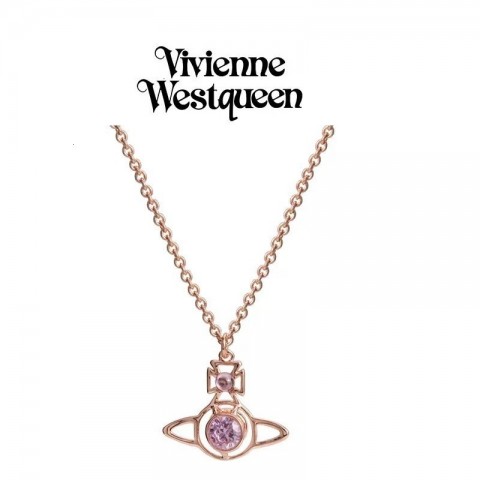 Vivienmes Women's Rose Gold Preppy Pendant Saturn Necklace