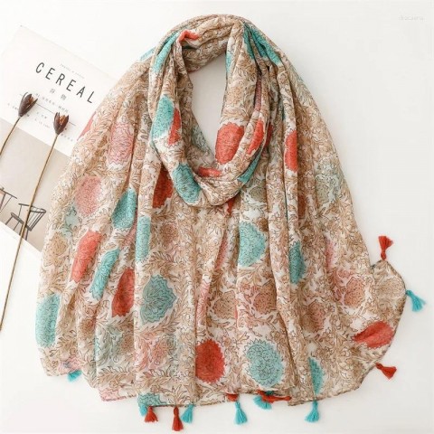Colorful 2024 Summer Fashion Scarf for Women, Lightweight Bali Yarn Shawl with Floral Design