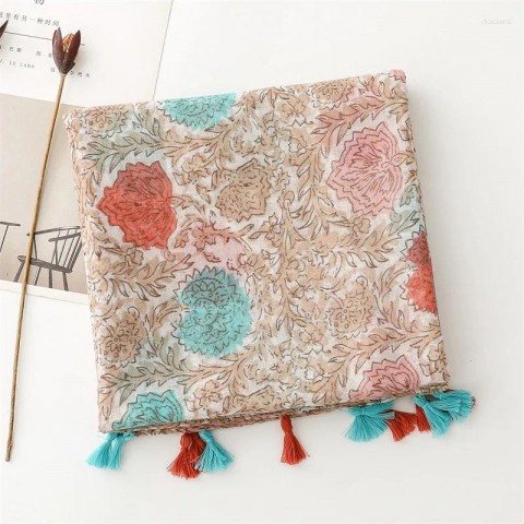 Colorful 2024 Summer Fashion Scarf for Women, Lightweight Bali Yarn Shawl with Floral Design