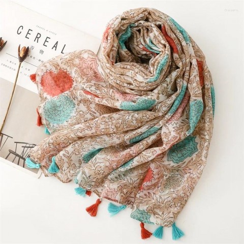 Colorful 2024 Summer Fashion Scarf for Women, Lightweight Bali Yarn Shawl with Floral Design