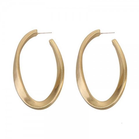 Elegant Women's High-end Stud Earrings with Large Circle Design, Twisted Geometric Metal Ring, H25116