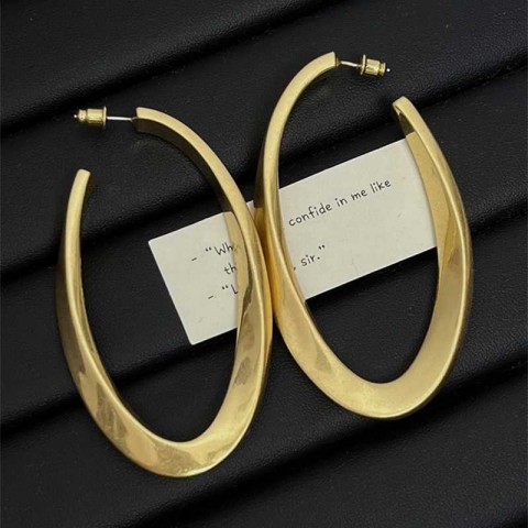 Elegant Women's High-end Stud Earrings with Large Circle Design, Twisted Geometric Metal Ring, H25116