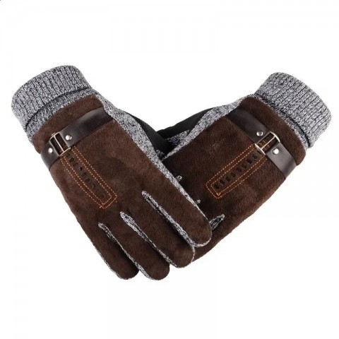 Winter Men's Thick Suede Pigskin Warm Mittens for Biking & Motorcycle