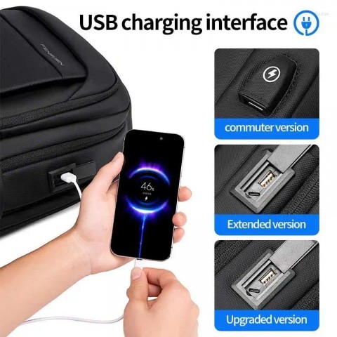 Fenruien Men's Waterproof Laptop Backpack with USB Charging