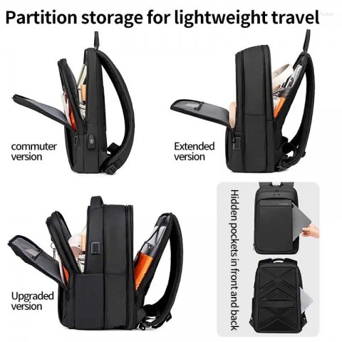 Fenruien Men's Waterproof Laptop Backpack with USB Charging
