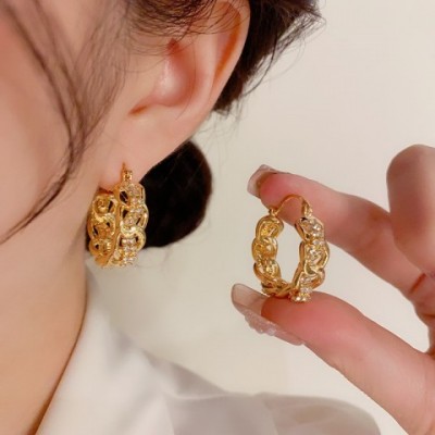 Luxury 18K Gold Plated Heart Zirconia Hoop Earrings for Women