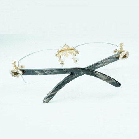 Cross Diamond Gold Black Textured Buffalo Horn Unisex Eyeglass Frame 3524012