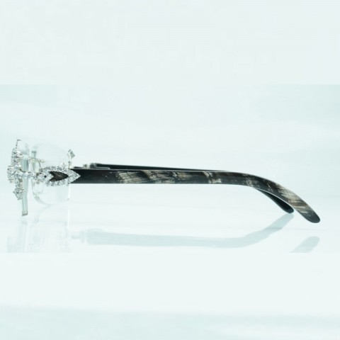 Cross Diamond Gold Black Textured Buffalo Horn Unisex Eyeglass Frame 3524012