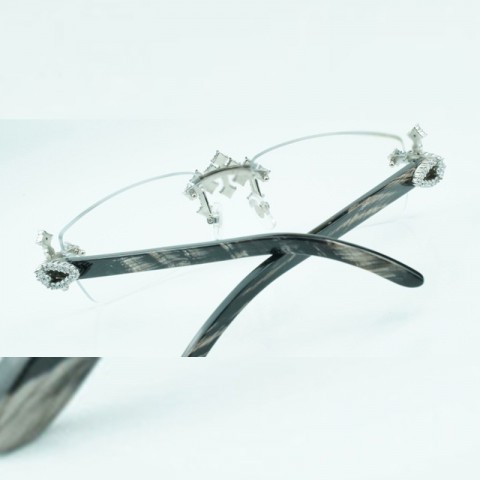 Cross Diamond Gold Black Textured Buffalo Horn Unisex Eyeglass Frame 3524012