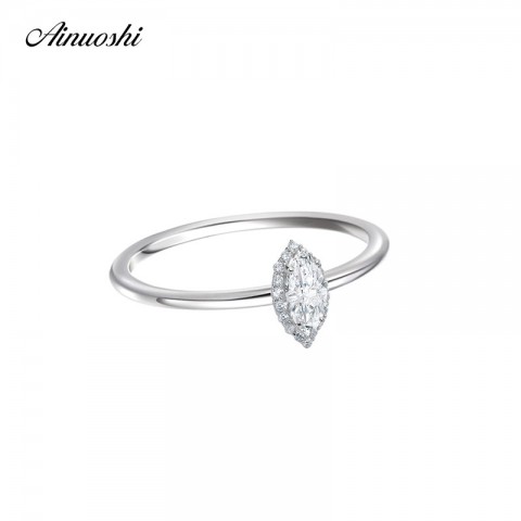 AINOUSHI 925 Sterling Silver Geometric Marquise Cut Halo Ring for Women, Engagement Jewelry with Semi-Precious Stone