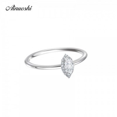 AINOUSHI 925 Sterling Silver Geometric Marquise Cut Halo Ring for Women, Engagement Jewelry with Semi-Precious Stone