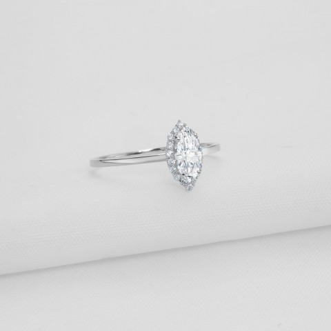 AINOUSHI 925 Sterling Silver Geometric Marquise Cut Halo Ring for Women, Engagement Jewelry with Semi-Precious Stone
