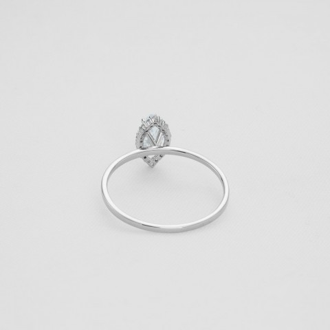 AINOUSHI 925 Sterling Silver Geometric Marquise Cut Halo Ring for Women, Engagement Jewelry with Semi-Precious Stone