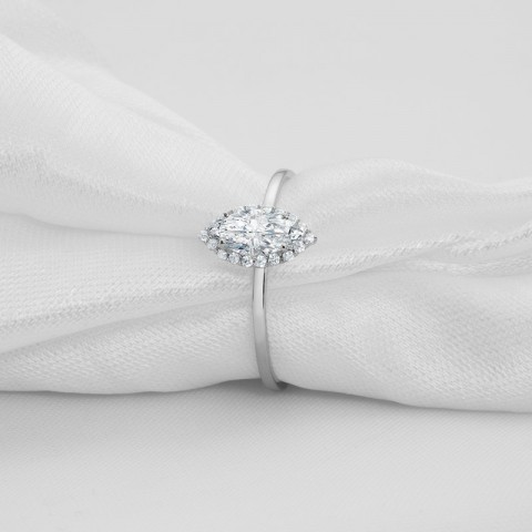 AINOUSHI 925 Sterling Silver Geometric Marquise Cut Halo Ring for Women, Engagement Jewelry with Semi-Precious Stone
