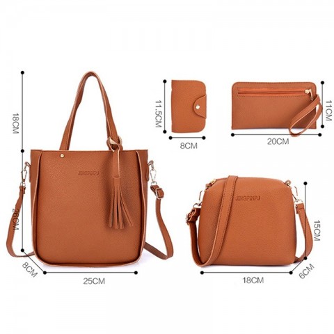 Elegant 4Pcs Women's Handbag Set with Top-Handle, Messenger, Wallet & Key Holder in PU Leather