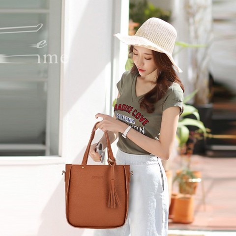 Elegant 4Pcs Women's Handbag Set with Top-Handle, Messenger, Wallet & Key Holder in PU Leather