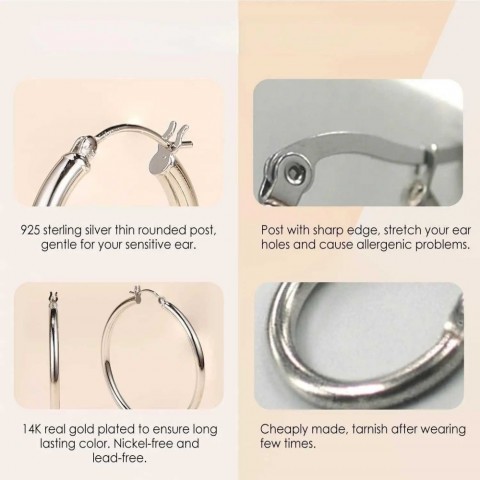 Fansier Sterling Silver 14K Gold Plated Hoop Earrings for Women