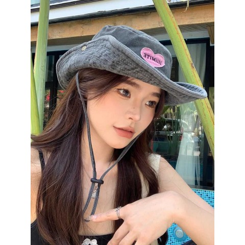 Retro Pink Denim Bucket Hat for Women - W250415