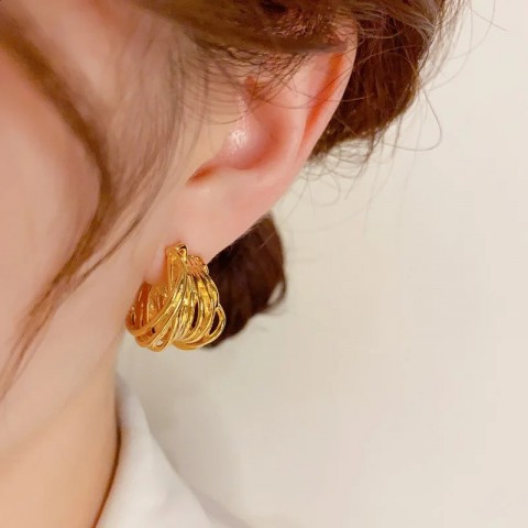 Modern Women's High-Quality 925 Silver Needle Earrings in Brass Gold Color