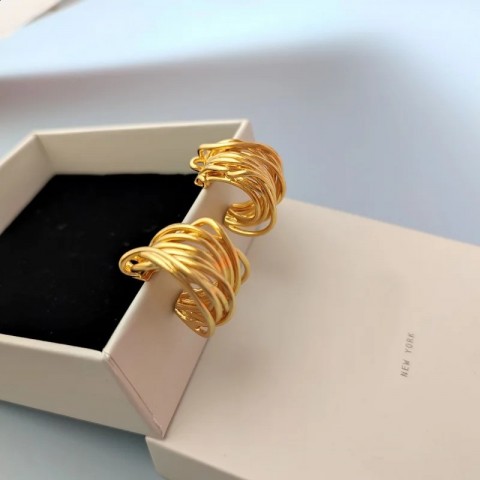 Modern Women's High-Quality 925 Silver Needle Earrings in Brass Gold Color