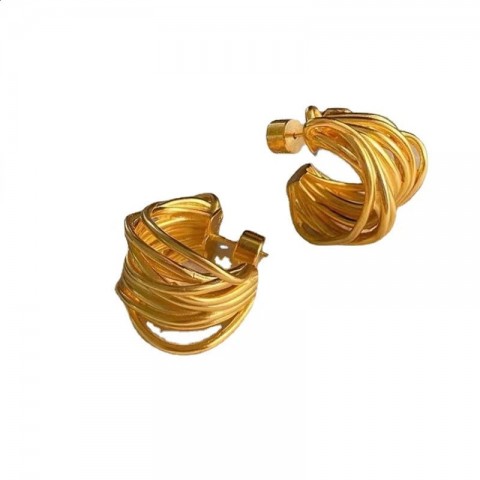 Modern Women's High-Quality 925 Silver Needle Earrings in Brass Gold Color