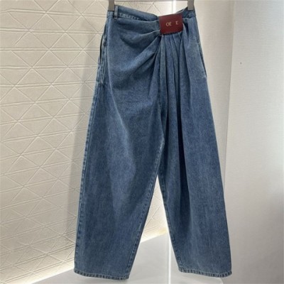 Designer Leather Label Women's Casual Wide Leg Vintage Washed Loose Jeans