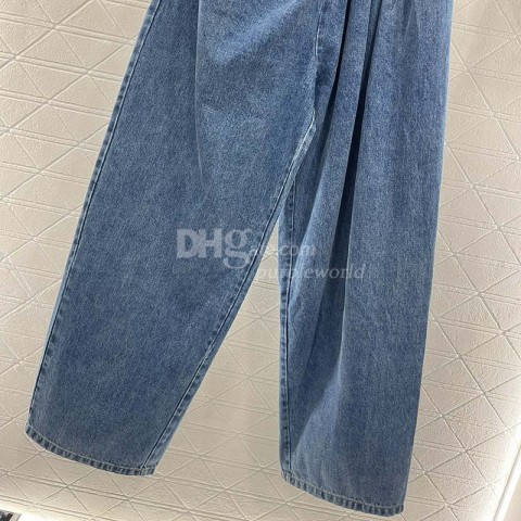 Designer Leather Label Women's Casual Wide Leg Vintage Washed Loose Jeans