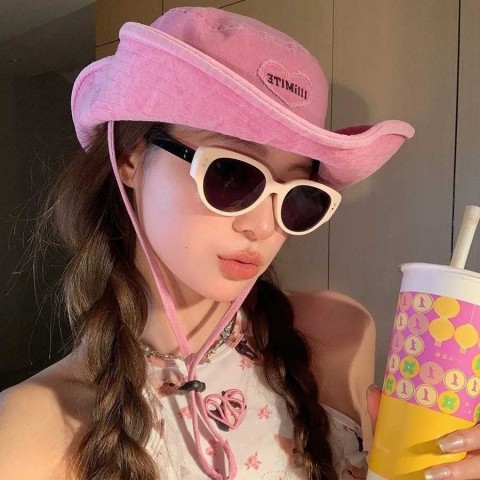 Retro Pink Denim Bucket Hat for Women - W250415