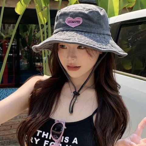 Retro Pink Denim Bucket Hat for Women - W250415