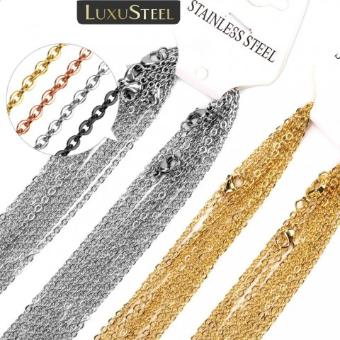 LUXUSTEEL Premium Women's Stainless Steel O Shape Rolo Link Cuban necklace, 10Pcs Lot, 2mm & 1mm