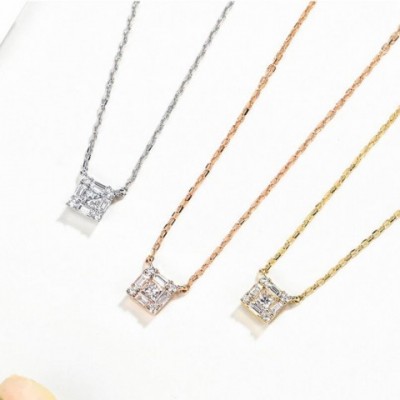 Sterg Sier Women's White Topaz Princess Cut Pendant Necklace