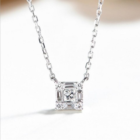 Sterg Sier Women's White Topaz Princess Cut Pendant Necklace