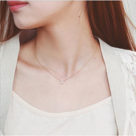 Sterg Sier Women's White Topaz Princess Cut Pendant Necklace