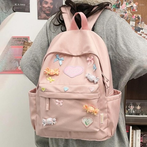 Trendy Women's Large Heart Bow School Backpack with Zipper Closure for Teens and Girls