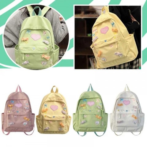 Trendy Women's Large Heart Bow School Backpack with Zipper Closure for Teens and Girls