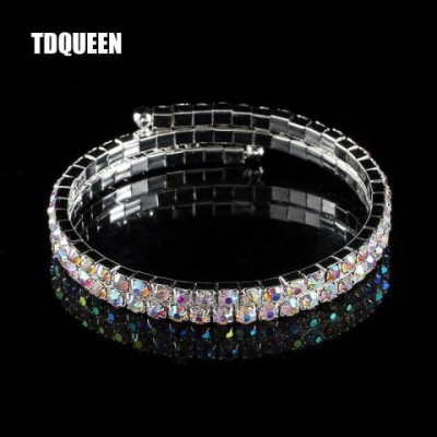 Ab Crystal Spiral Bangle Bracelet - Iridescent 2 Row Women's Silver Plated Arm Jewelry Q0719