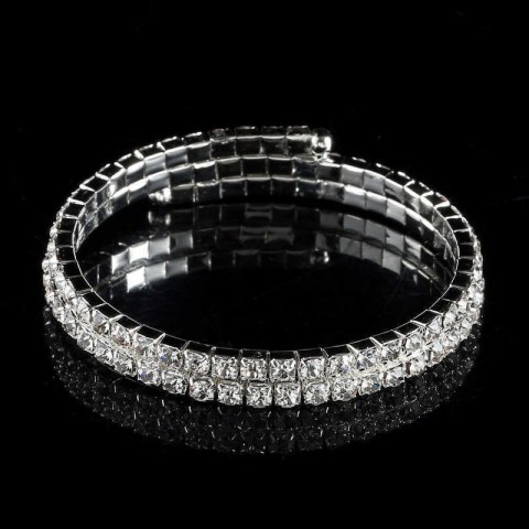 Ab Crystal Spiral Bangle Bracelet - Iridescent 2 Row Women's Silver Plated Arm Jewelry Q0719