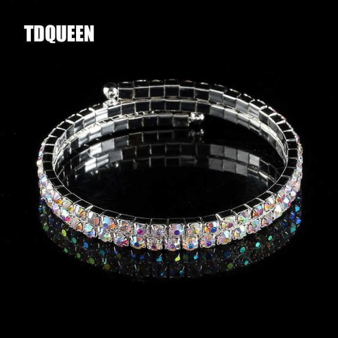 Ab Crystal Spiral Bangle Bracelet - Iridescent 2 Row Women's Silver Plated Arm Jewelry Q0719