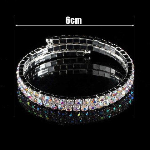Ab Crystal Spiral Bangle Bracelet - Iridescent 2 Row Women's Silver Plated Arm Jewelry Q0719