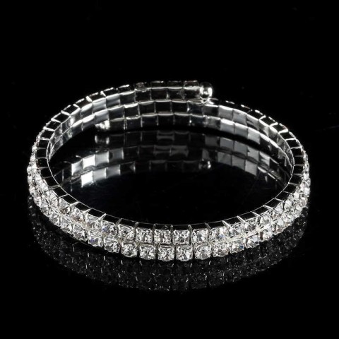Ab Crystal Spiral Bangle Bracelet - Iridescent 2 Row Women's Silver Plated Arm Jewelry Q0719