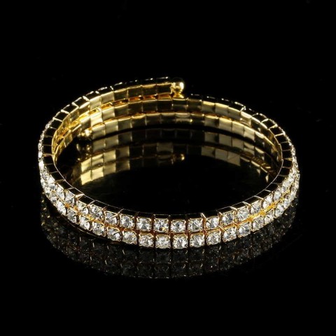 Ab Crystal Spiral Bangle Bracelet - Iridescent 2 Row Women's Silver Plated Arm Jewelry Q0719